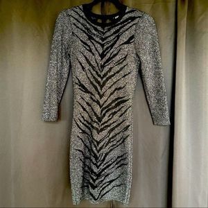 Express Women Black and Silver Bodycon quarter-sleeve party dress size S…